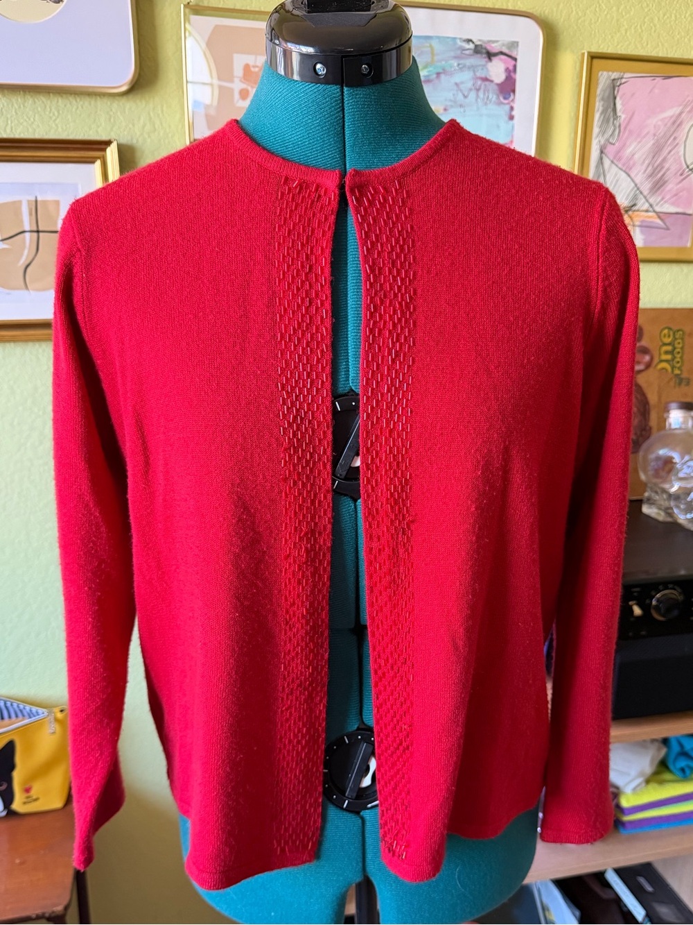 Designers Original Vintage Red Beaded Open Front Cardigan Size PS